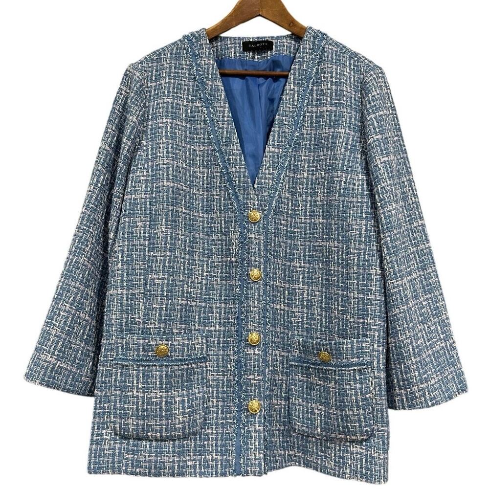 Talbots Blue Tweed Button-Front Blazer - Picture 3 of 10